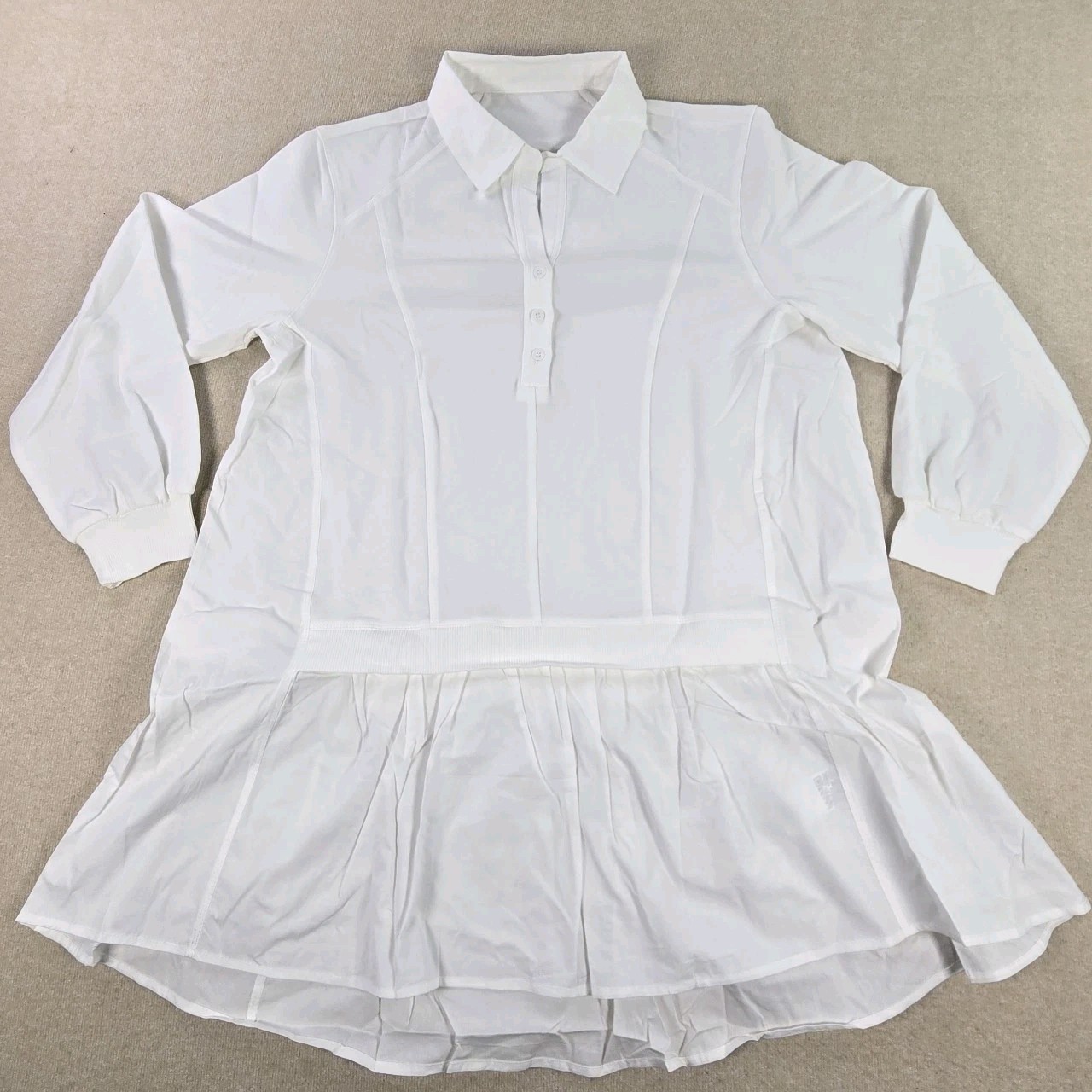 Fisoew White Sweatshirt Dress Long Sleeve Collared Pullover Peplum Hem Small