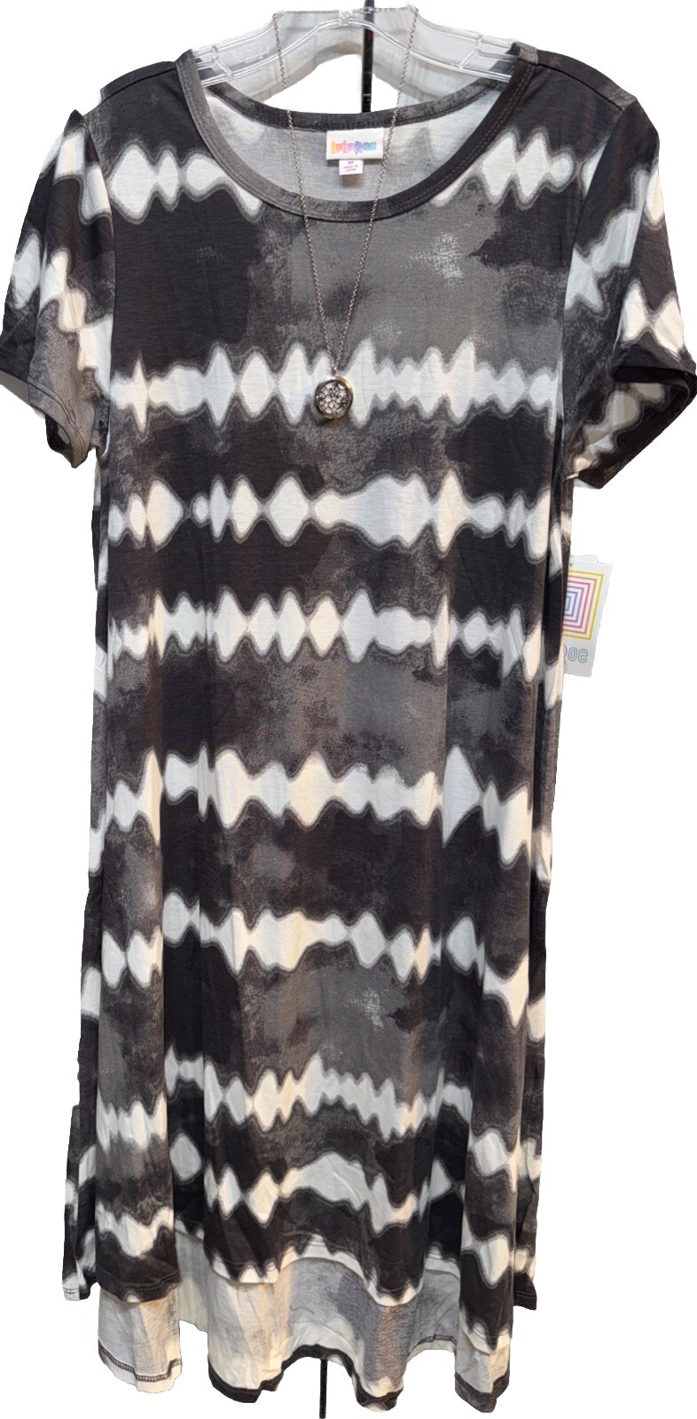 NWT LuLaRoe 2XL Black Gray & White Tie Dye Carly Swing Dress