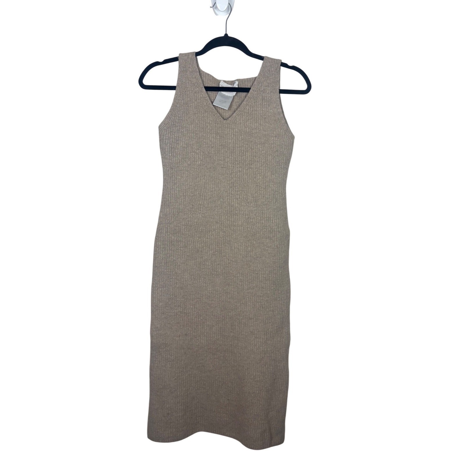 Missing You Already Cashmere Ribbed Knit Sleeveless Midi Dress Taupe in Taupe