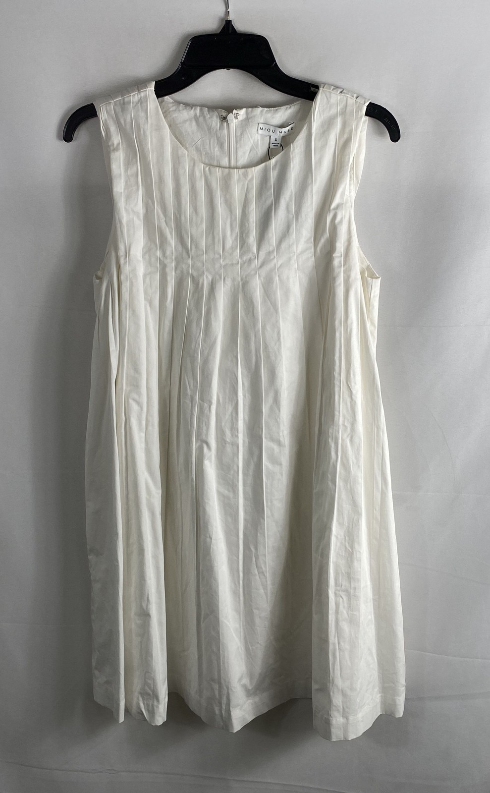 Miou Muse Women’s Lily Pleated Dress White Sleeveless Cotton Mini Sz S NWT