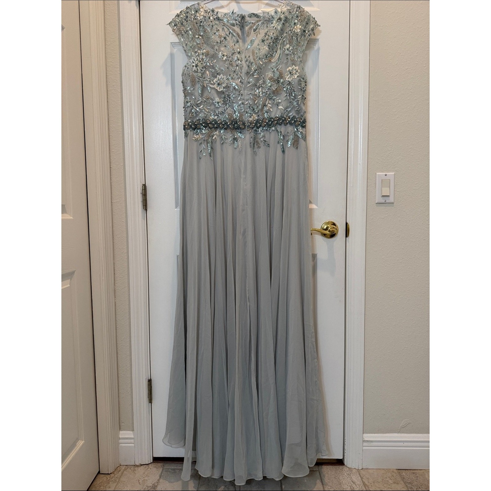 Mac Duggal 79365 Blue Embellished Chiffon Cap Sleeve A-Line Gown Size 16 NWT