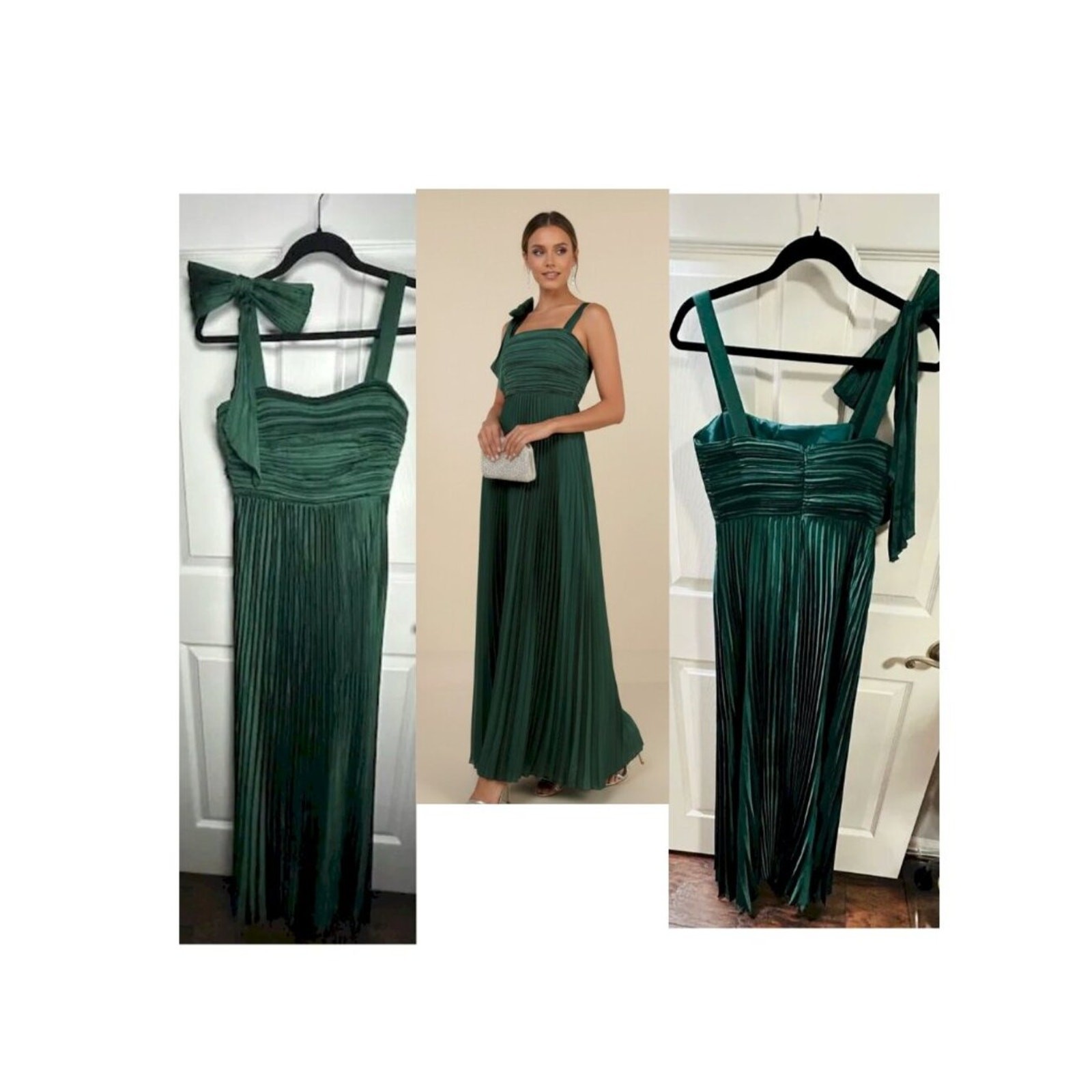 Lulus Gorgeous Purpose Emerald Green Pleated Bow Maxi Dress Size Medium NWT
