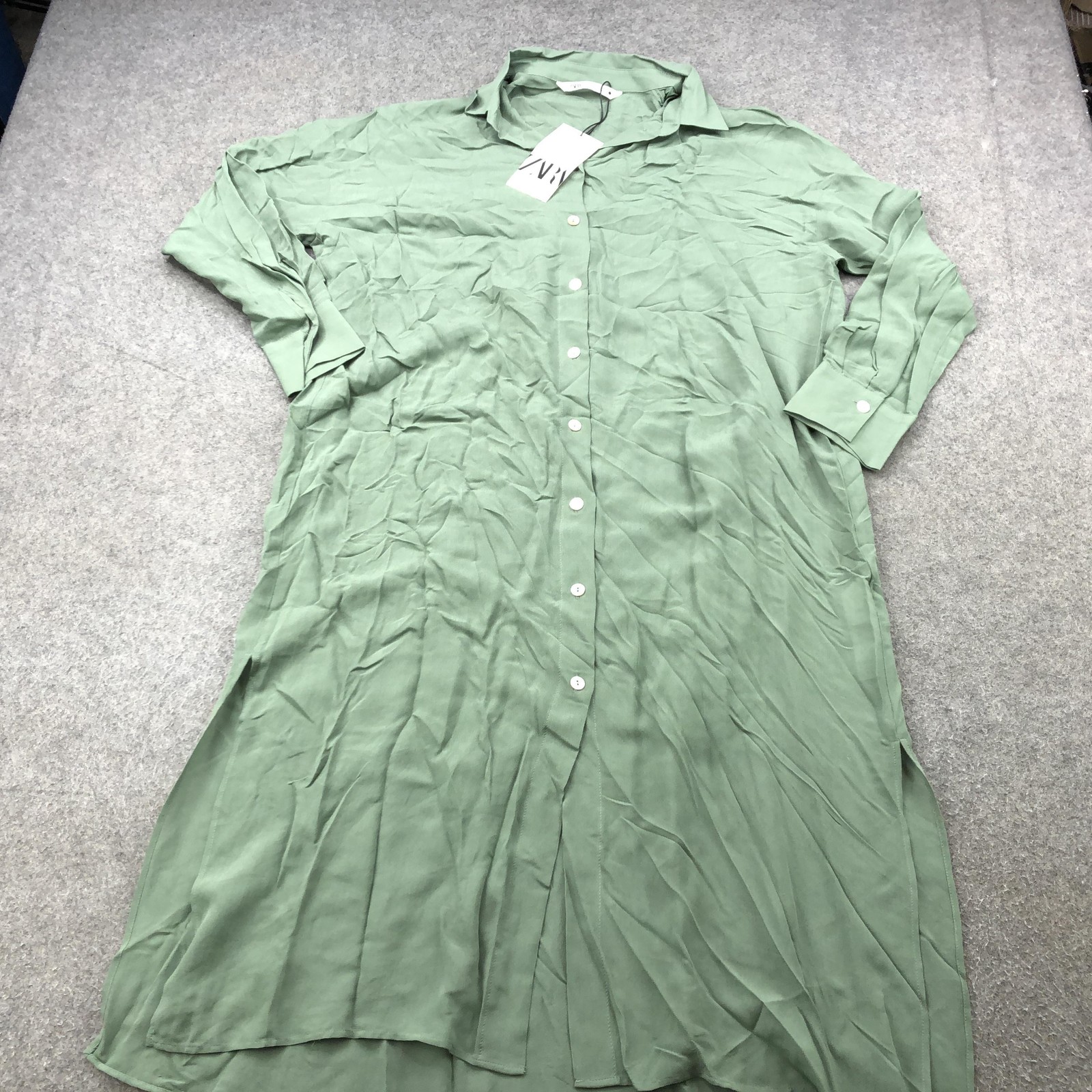 Zara Dress Womens Small Button Down Long Sleeve Midi Tunic Viscose Button Front
