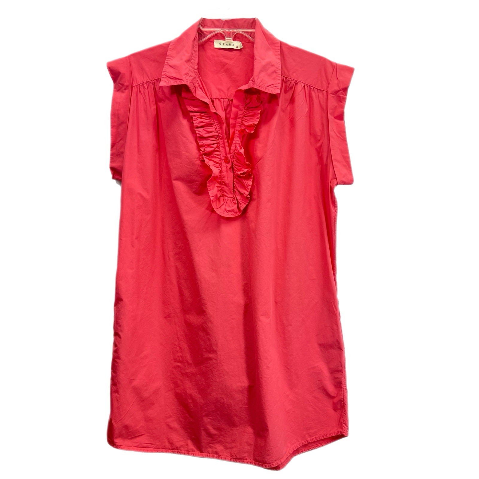 STARK X Women’s Dress M Pink Ruffle Collar Knee Length Cotton Cap SleeveCoastal