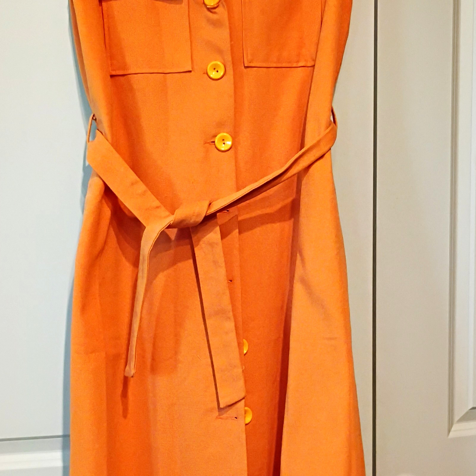 MERE Attire Orange Solid Linen Shirt Dress Collared Button Front Belted Midi L