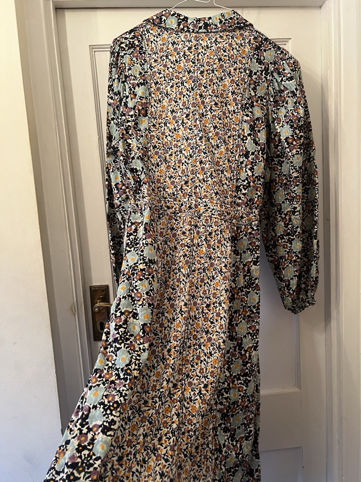 Jigsaw Multicoloured Floral Contrast Cotton Midi Shirt Dress, UK 12