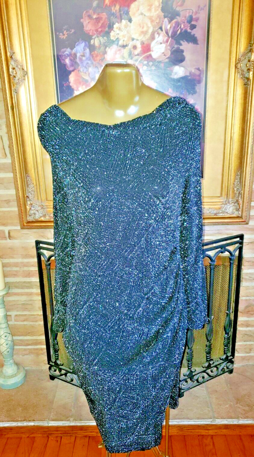NWT Dennis Basso -30th Anniversary cowl neck metallic fiber black dress size LP
