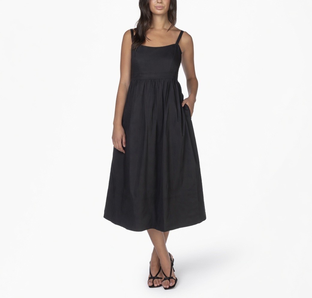 Women’s Wellworn Poplin Midi Dress-Square Neck Sundress with Pocket,Smocked Back