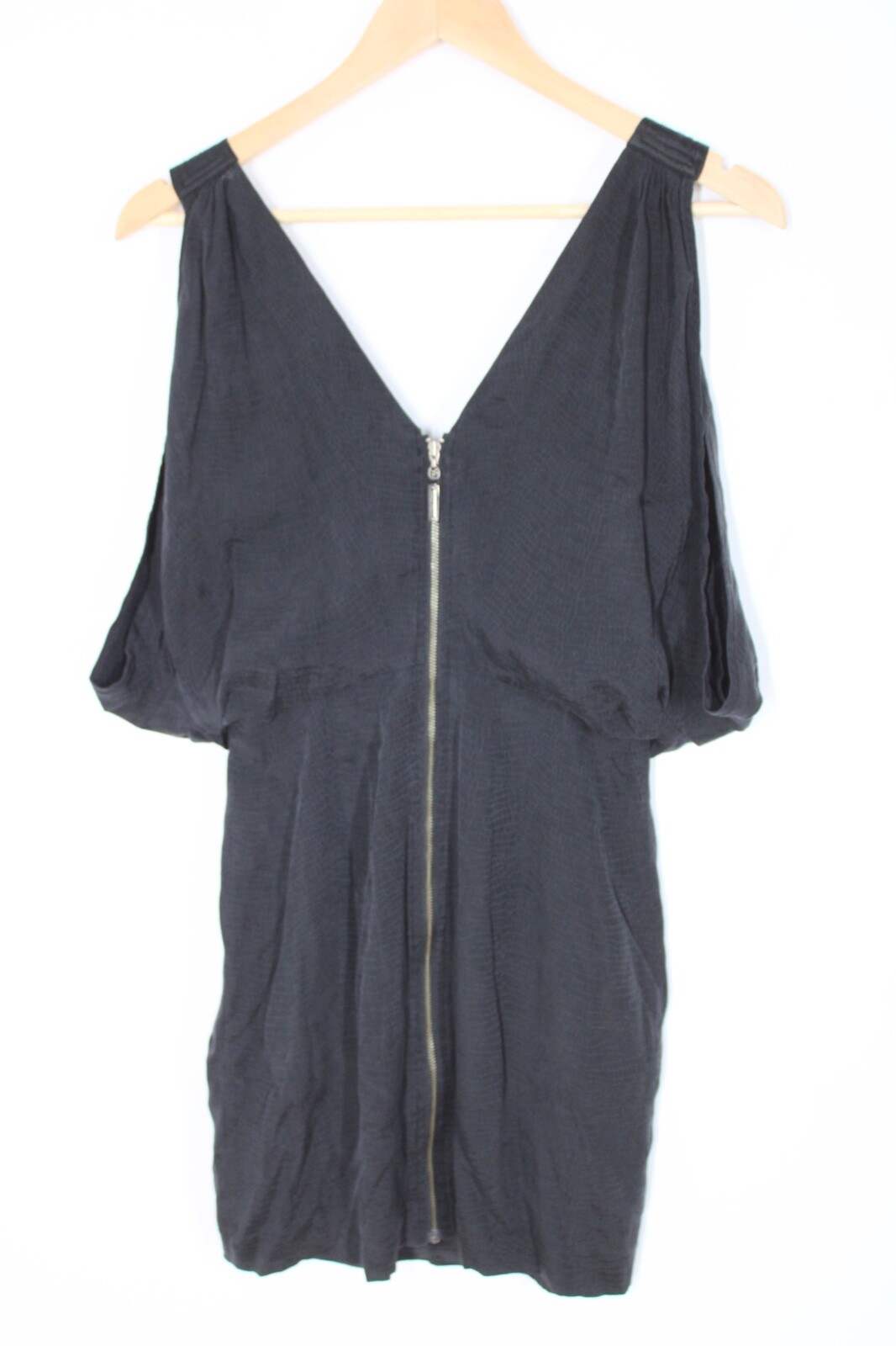 Affliction Premium 2 Black Silk Lizard Embossed Lace Back-Zip Layered Tank Dress