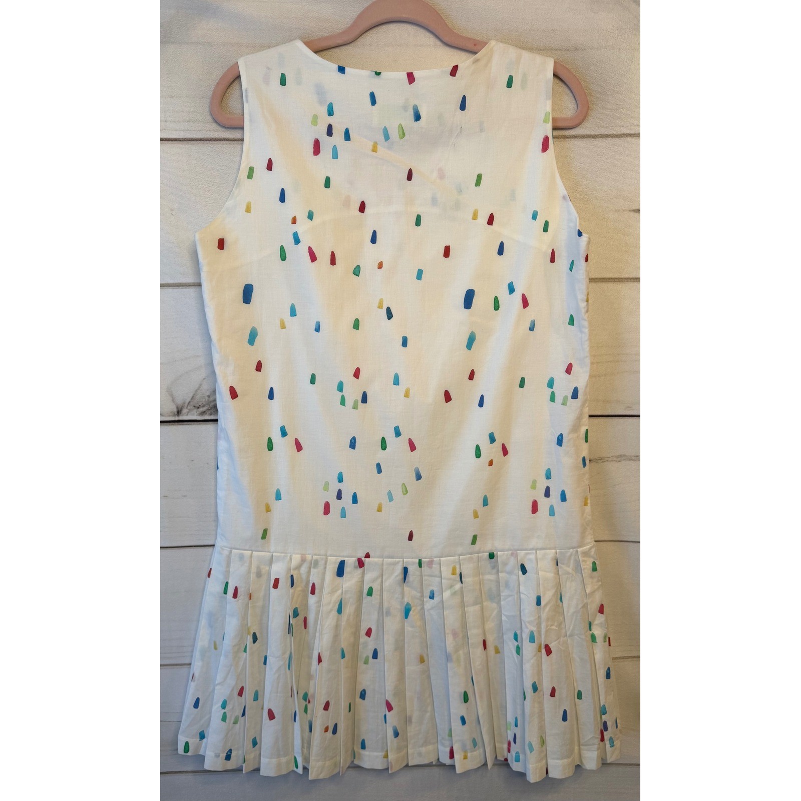 Brooke Wright Designs White Multi Color Paint Stroke Drop Waist Pleated Dress L