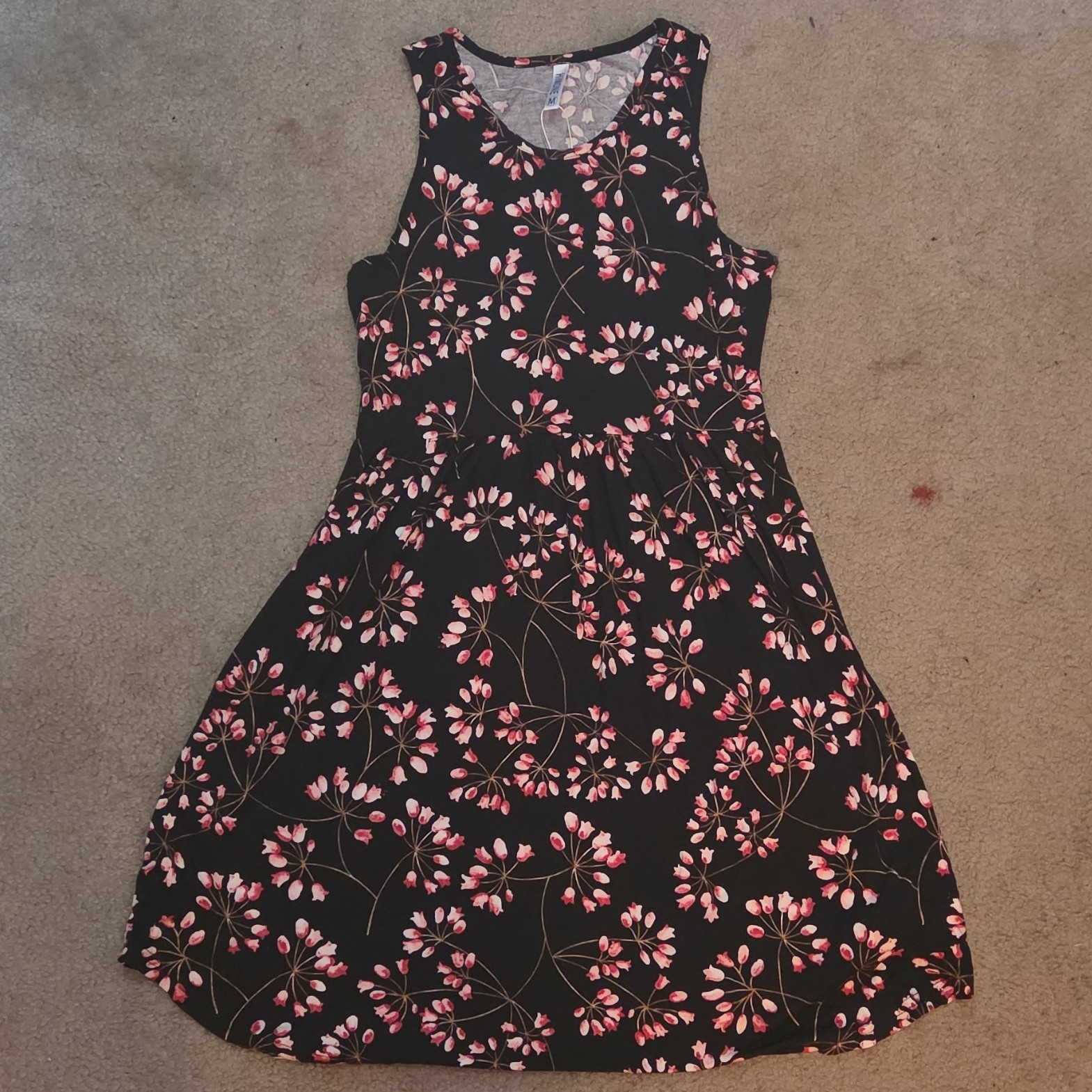 Hii Moon Women’s M Black & Pink Floral Sleeveless A-Line Scoop Knee Dress