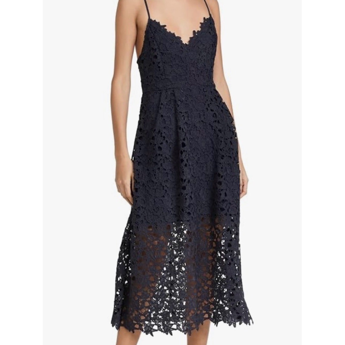 Astr Midi black silver delicate lace embroidered Spaghetti Straps black tie hot