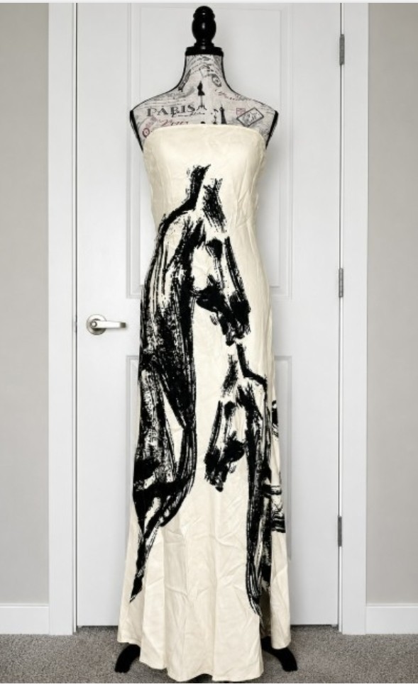 Anthropologie Condition Apply Chloe STRAPLESS Maxi Slip Dress PONY Horse IVORY L