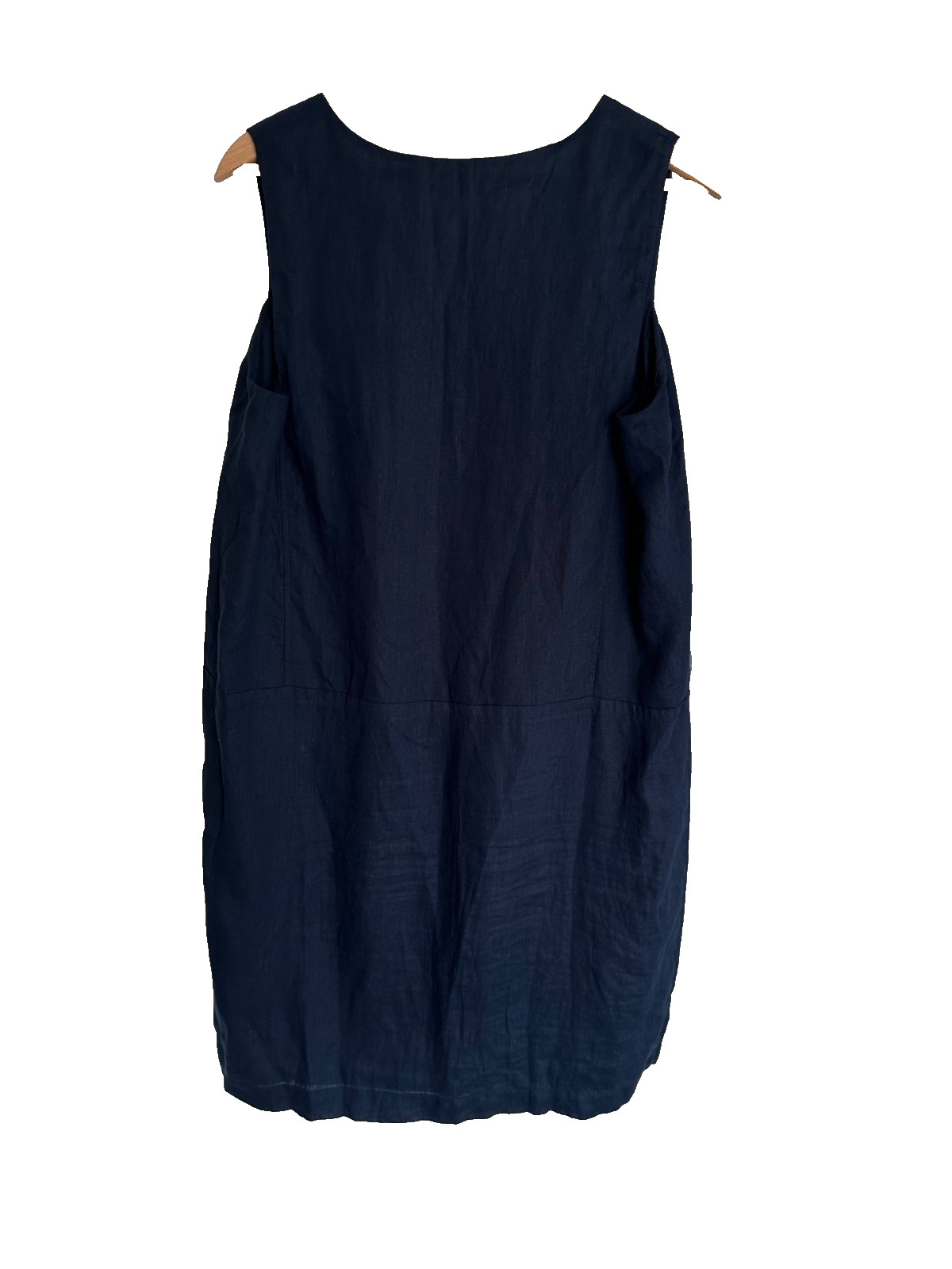 J. McLaughlin LG Linen Split Round Neck Sleeveless Besom Pocket Shift Dress