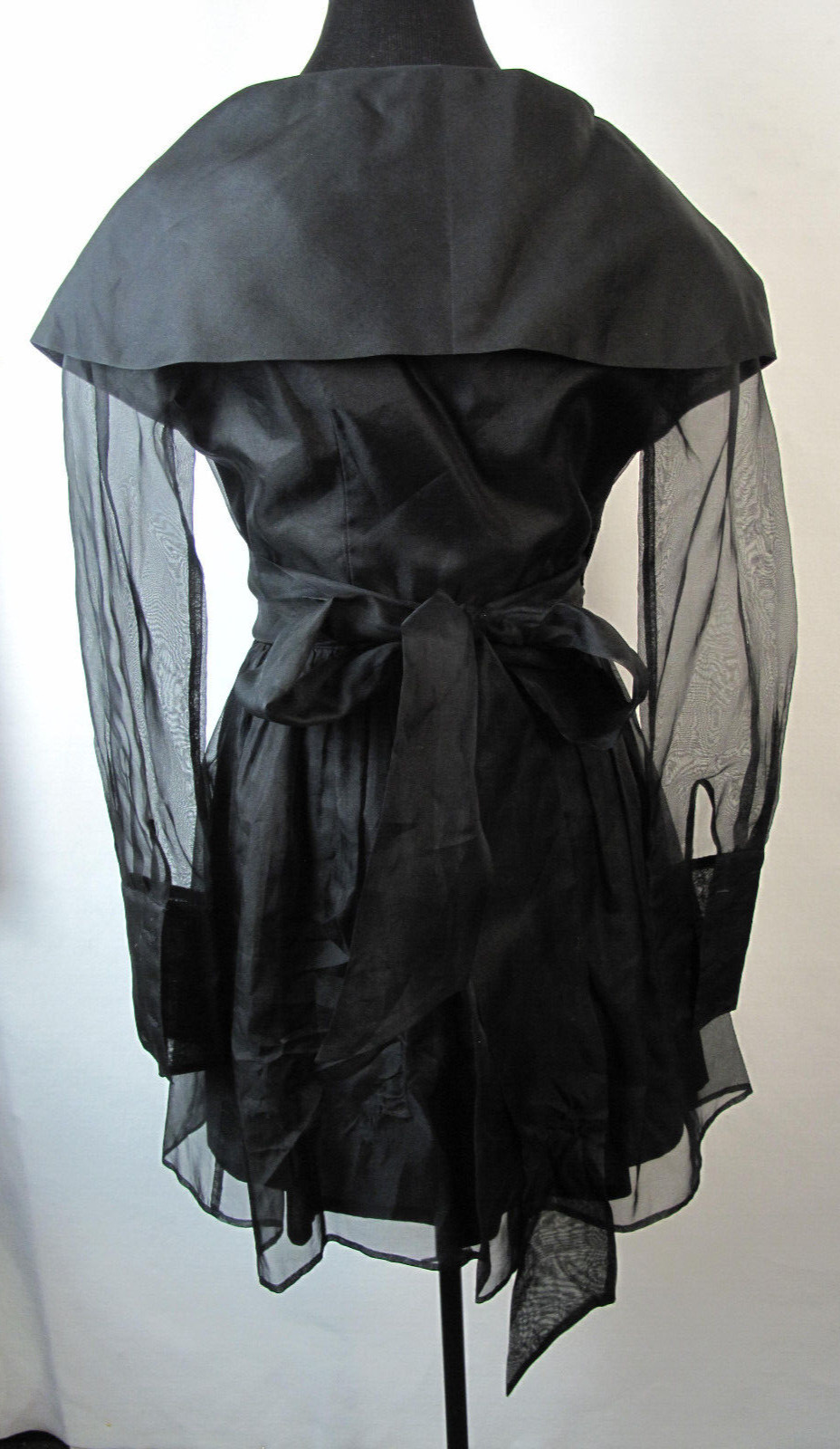 A.B.S Evening Collection Sheer Long Sleeve Wrap Around Top Black Sz 8 Silk Dress