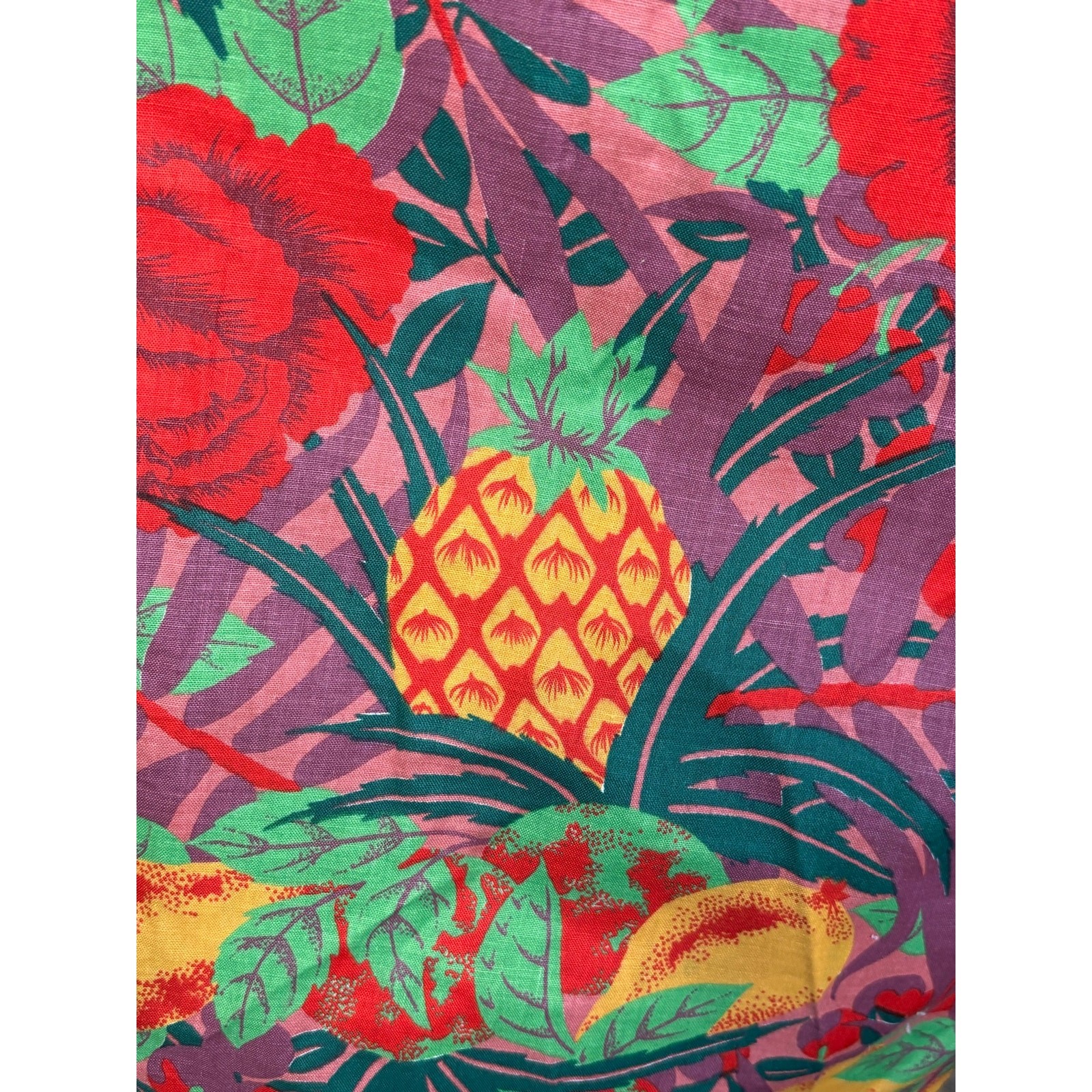 Vintage Tropical Fruit Floral House Dress Large Muumuu Pineapple Resort Wear