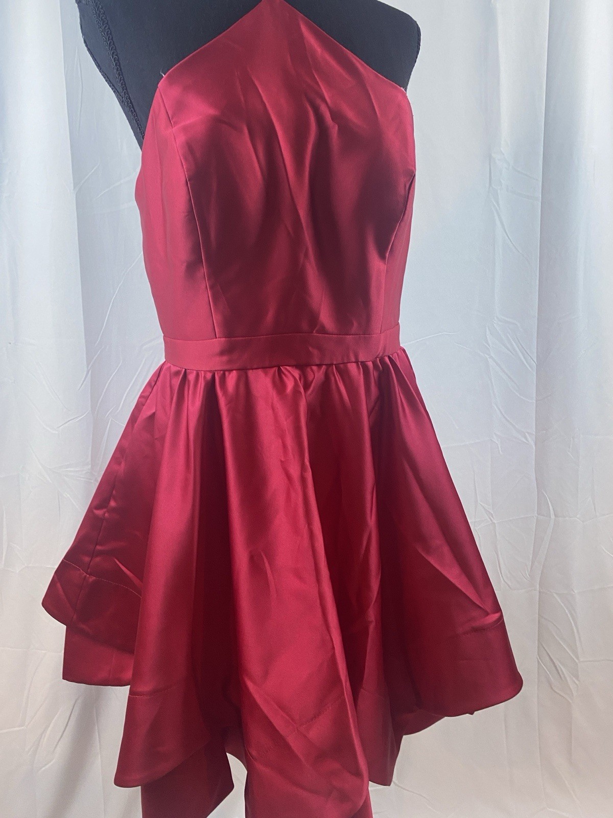 Blondie Nites Juniors Size 9 Red Y Neck Red Satin Fit N Flare Mini Dress Pockets