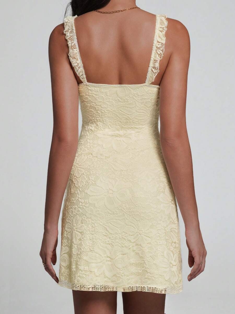 Elegant Lace Patchwork Mini Dress Backless Spaghetti Strap Zipper Party Slim