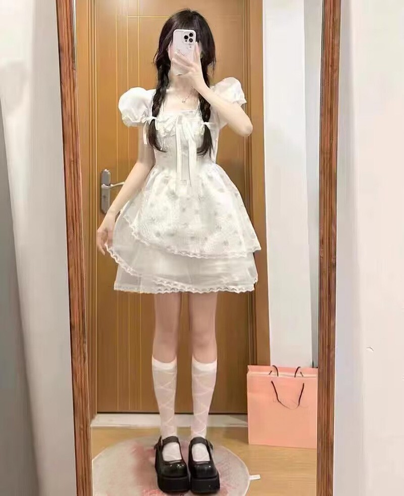 Japanese Cute Girls Womens A-Line Dress Sweet Fairy Princess Short Dress School
