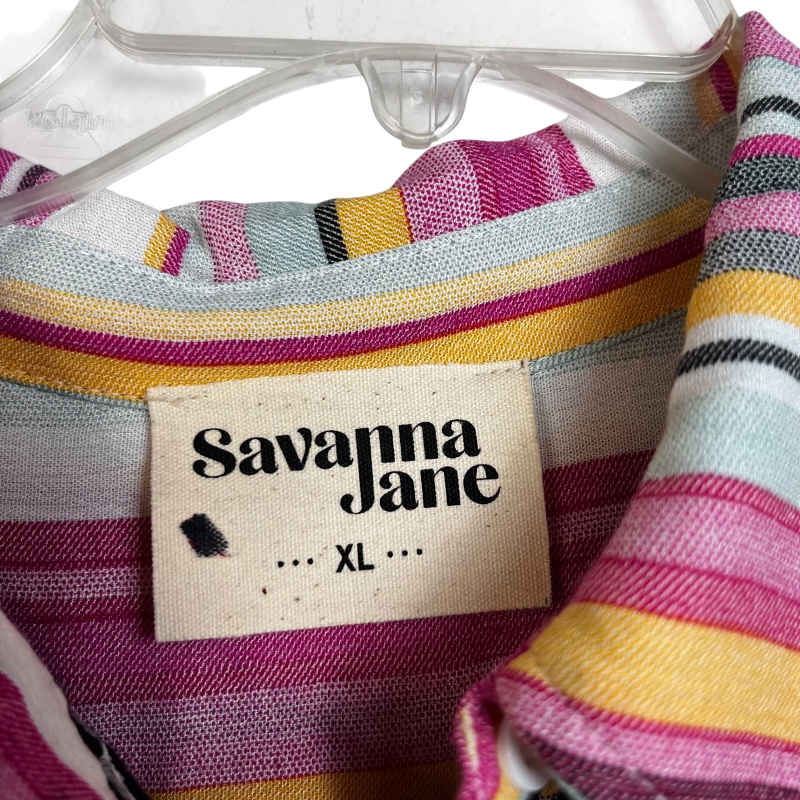 Savanna Jane XL Striped Embroidered Maxi Shirt Dress Pink Yellow Boho M93084