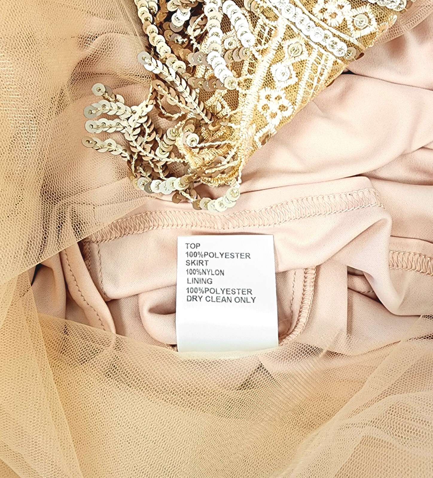 Tadashi Shoji Ruby Sequin Fringe Tulle Gown Evening Maxi Dress Peach Size 6 / S