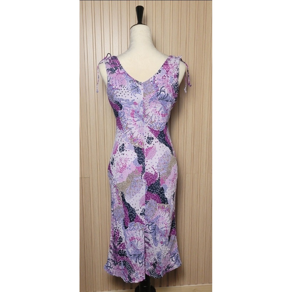 Jonathan Martin Purple Mosaic Print Tie Shoulder V-Neck Midi Dress Size S