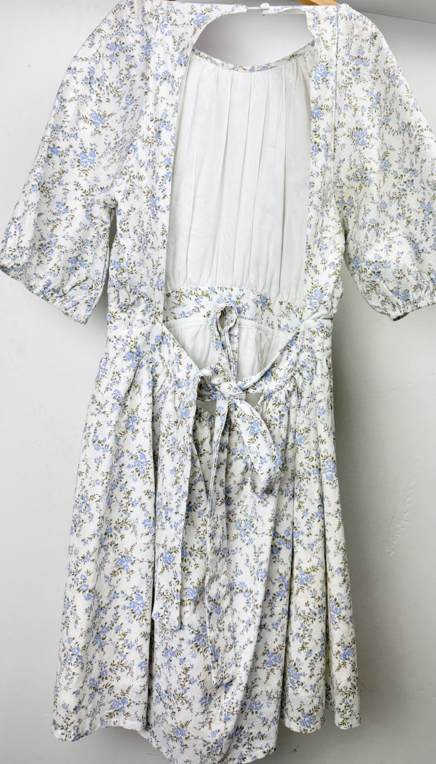 Olivaceous Floral Midi Dress Size M Open Back Puff Sleeve Cottagecore Boho
