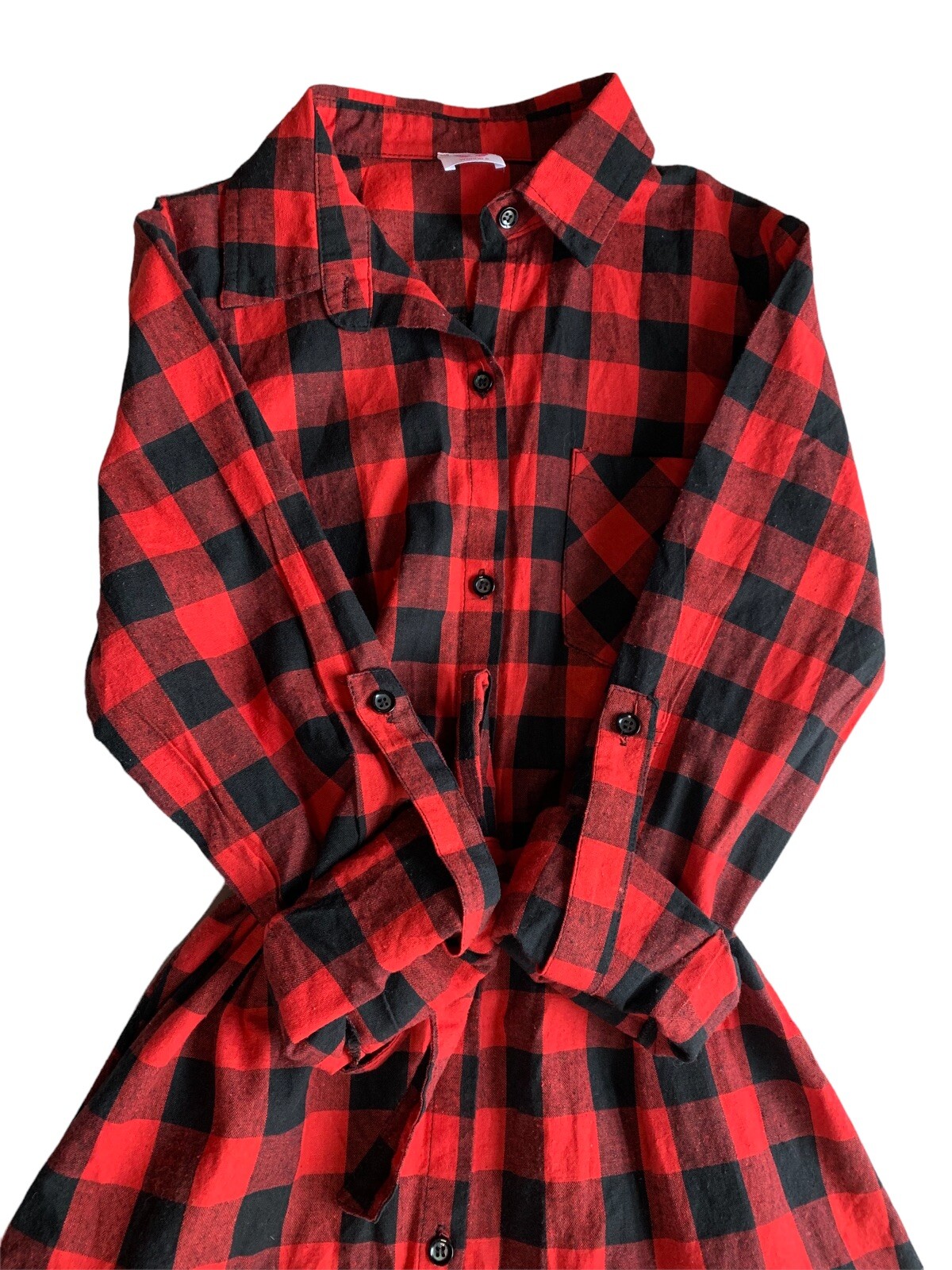 Wanna B Red Buffalo Plaid Button Up Dress with sash Size Small