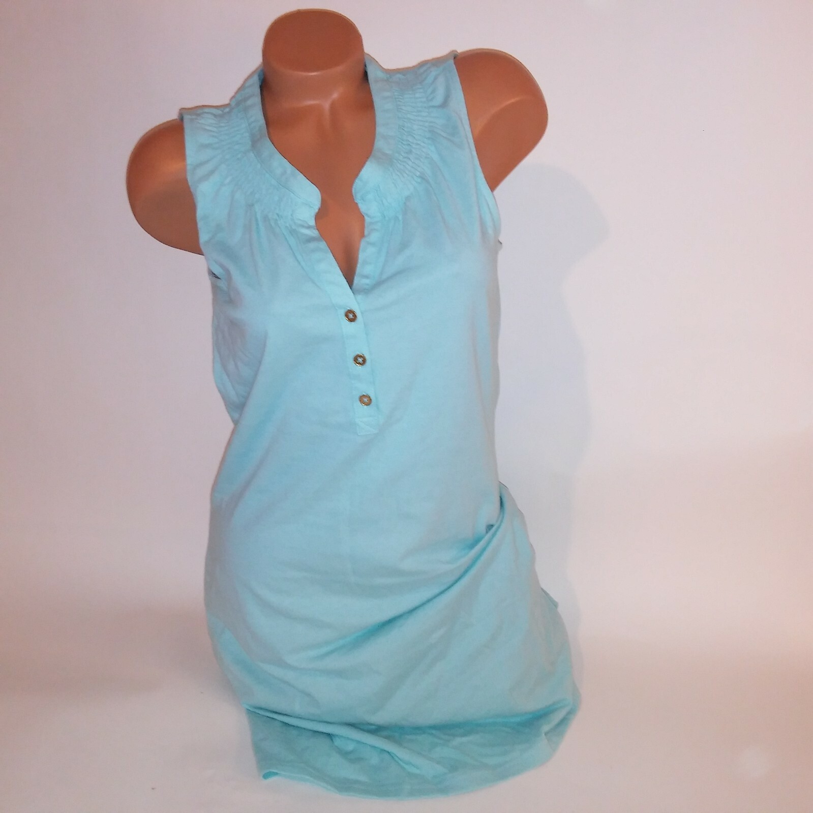 Basic Editions Dress Light Blue Sleeveless Button Top New