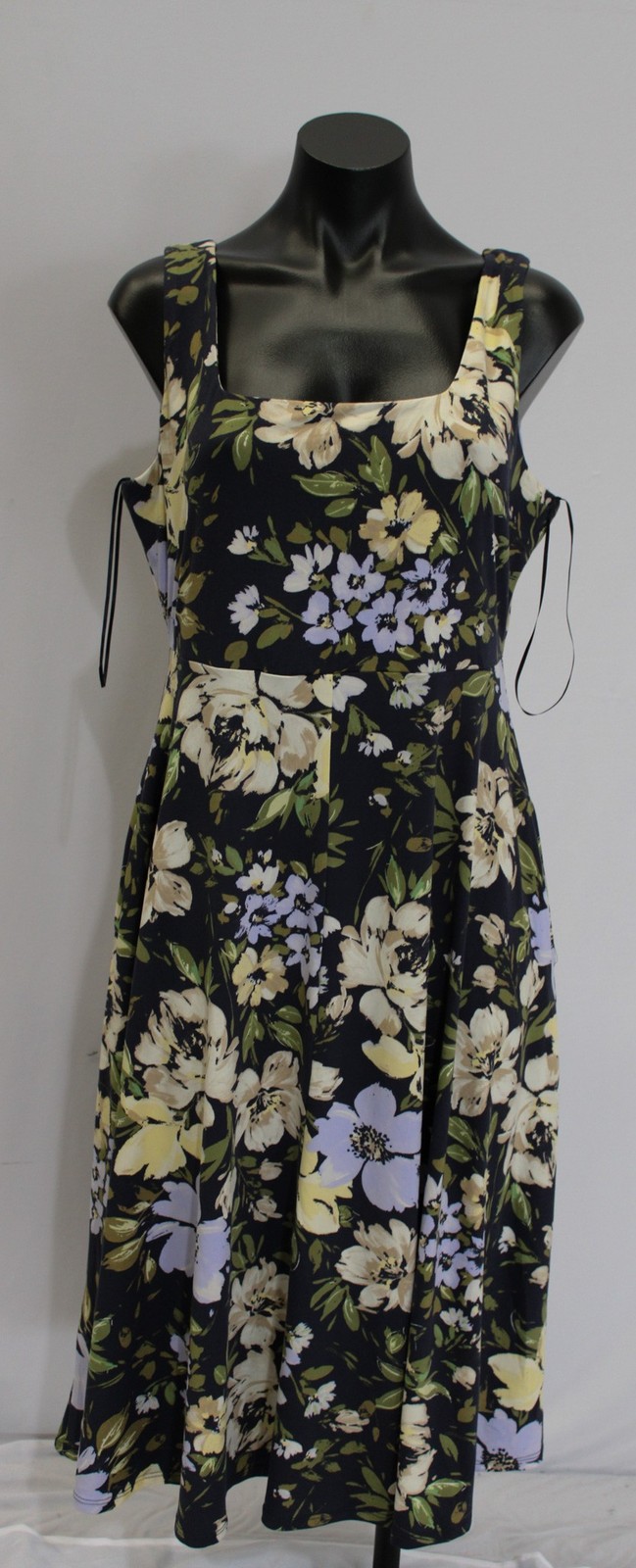 Nine Britton Women’s Petite Square Neck Floral Midi Dress EJ3 Navy Size XL NWT
