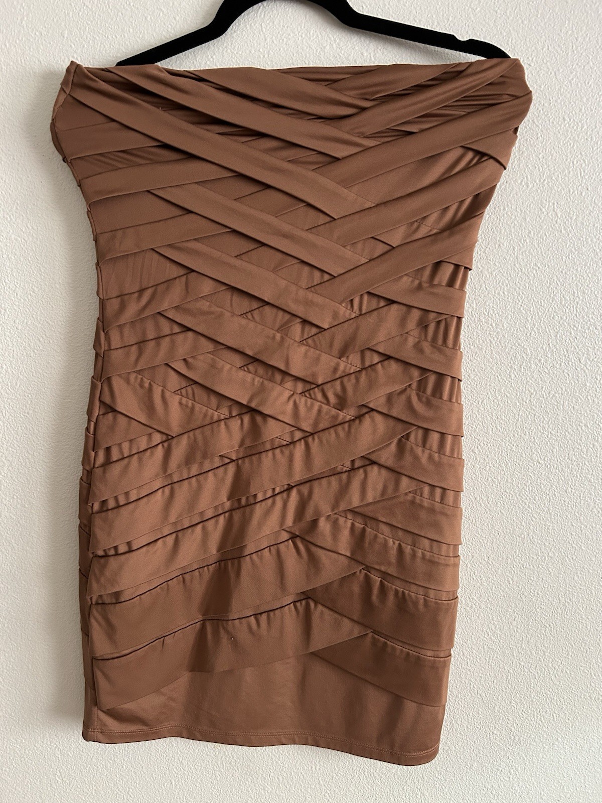 Nikibiki Bodycon Dress Criss Cross Bandage Cognac Size L Strapless