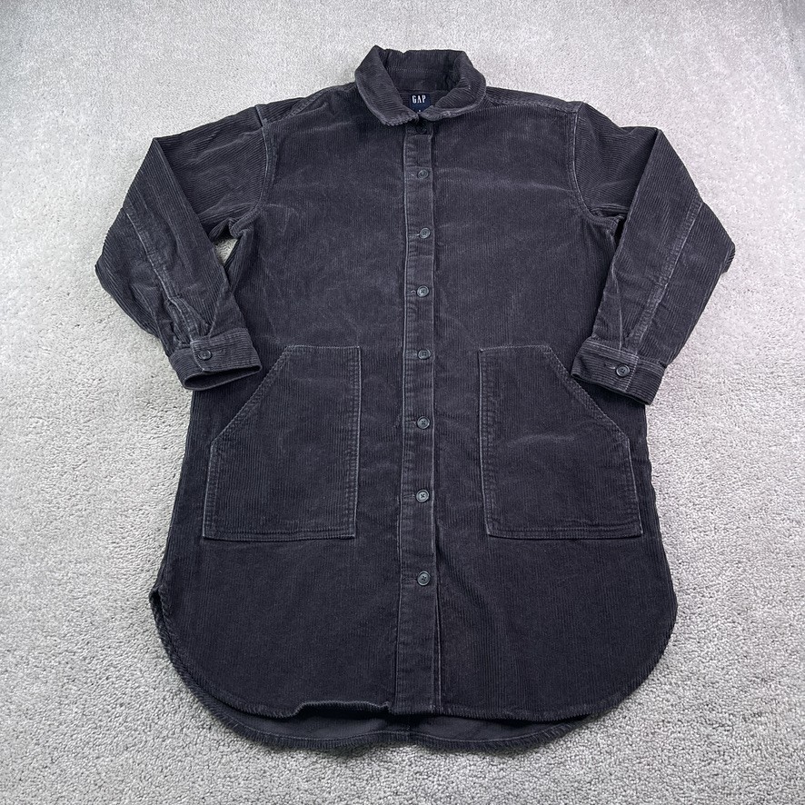 Gap Shirt Dress Womens Small Grey Corduroy Button Up Collared Long Sleeve