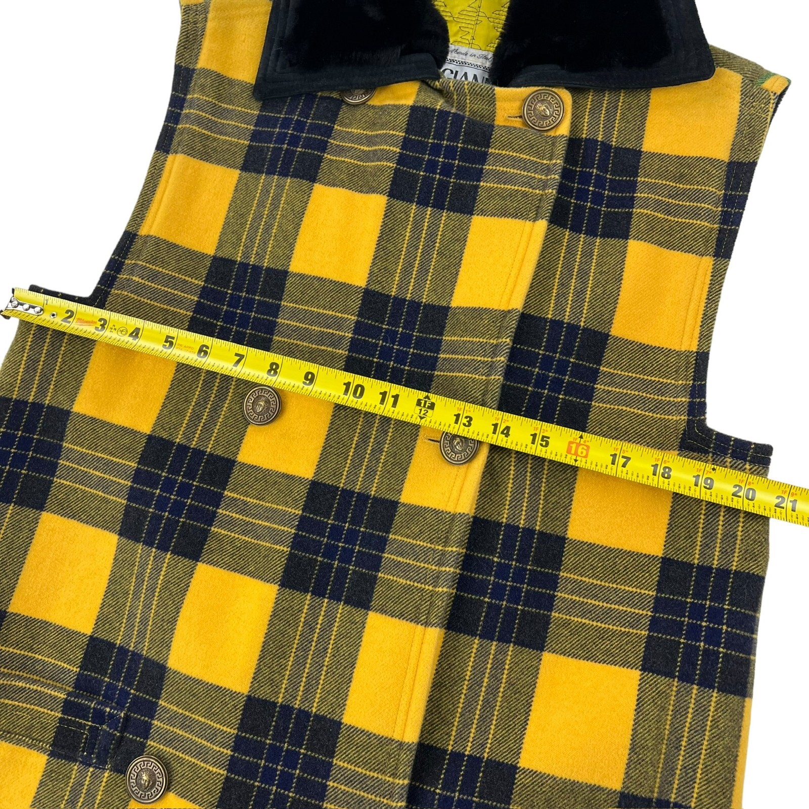 Gianni Versace Double Breasted Shift Dress Wool/Cashmere Tartan Plaid • 38 Italy