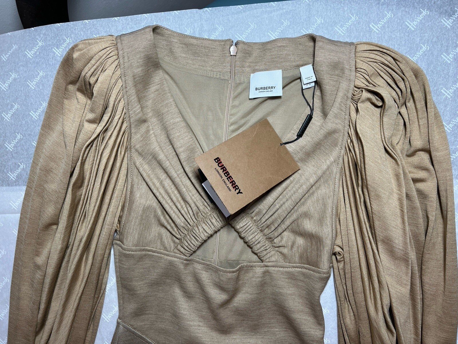 BURBERRY Cutout Gathered Wool Silk Jersey Dress Size UK 2 NEW RRP £2500