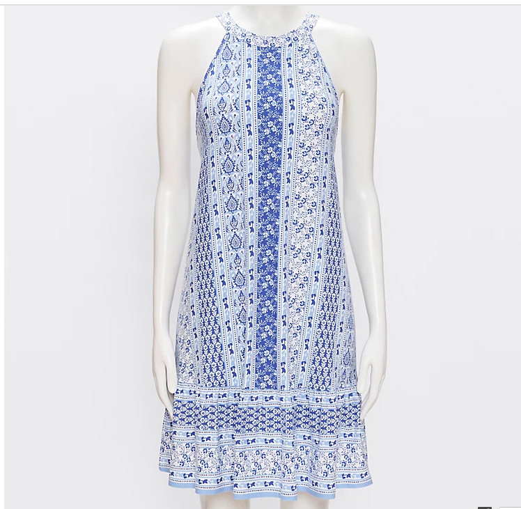 Loft Ann Taylor Paisley Tiered Halter Swing Womens Dress XS,S,M,L,XL White/Blue