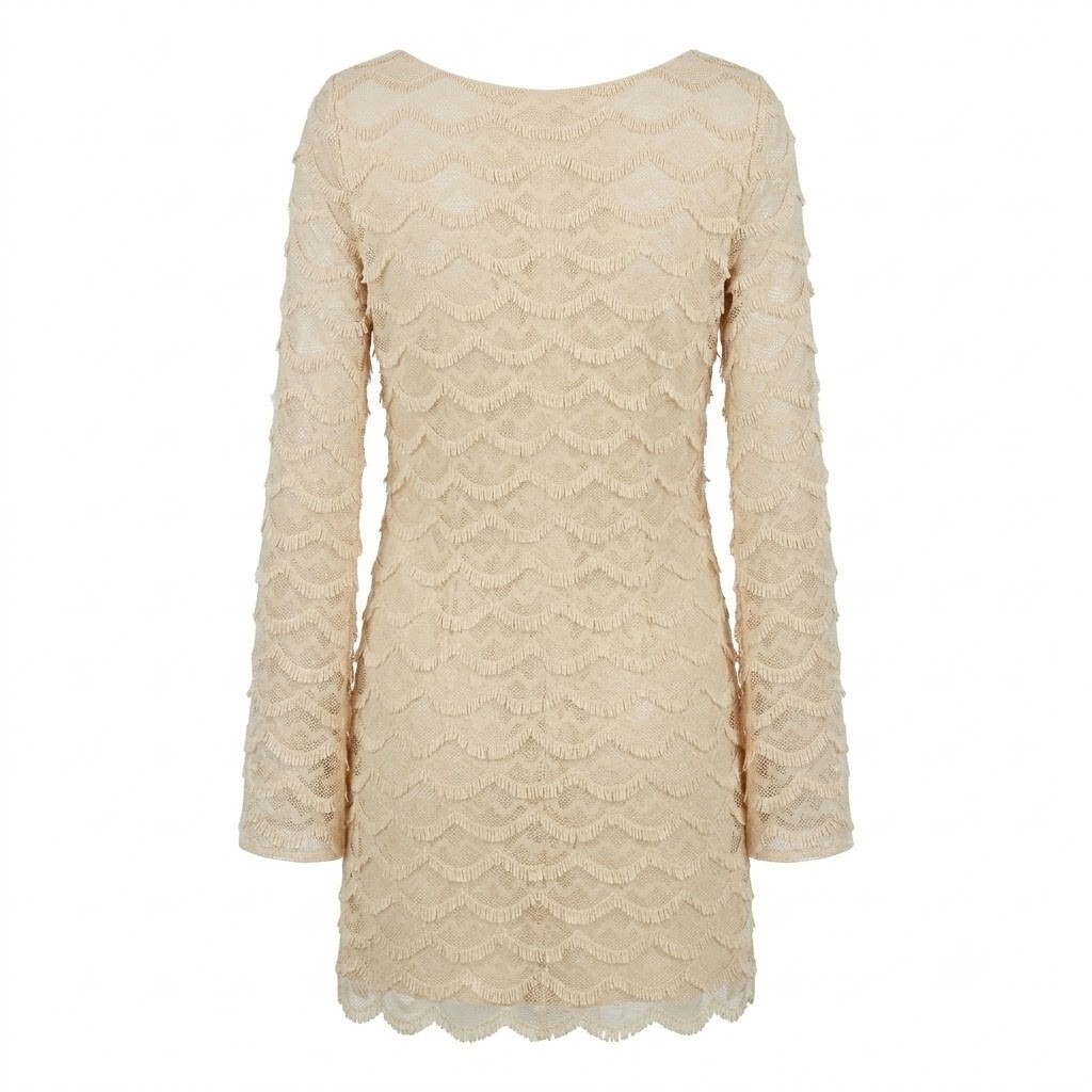 Judith March Cream Scalloped Fringe Knit Long Sleeve Mini Dress Large – CJ