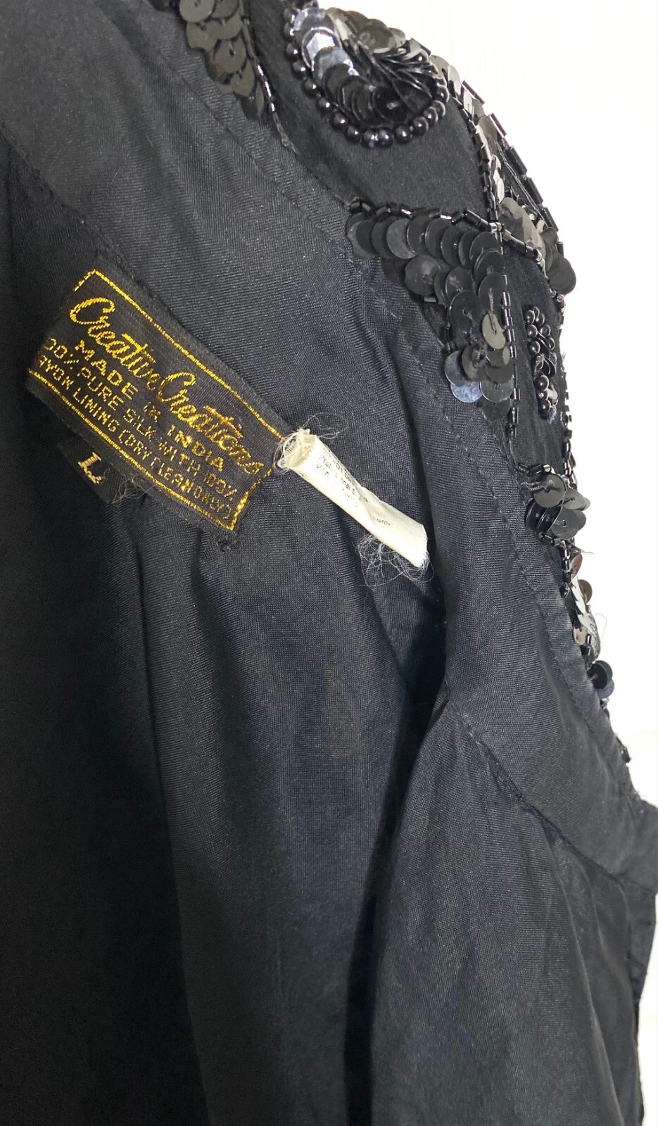 Creative Creations Black Sequin Beaded Embellished Silk Shirt-Dress Jacket LARGE