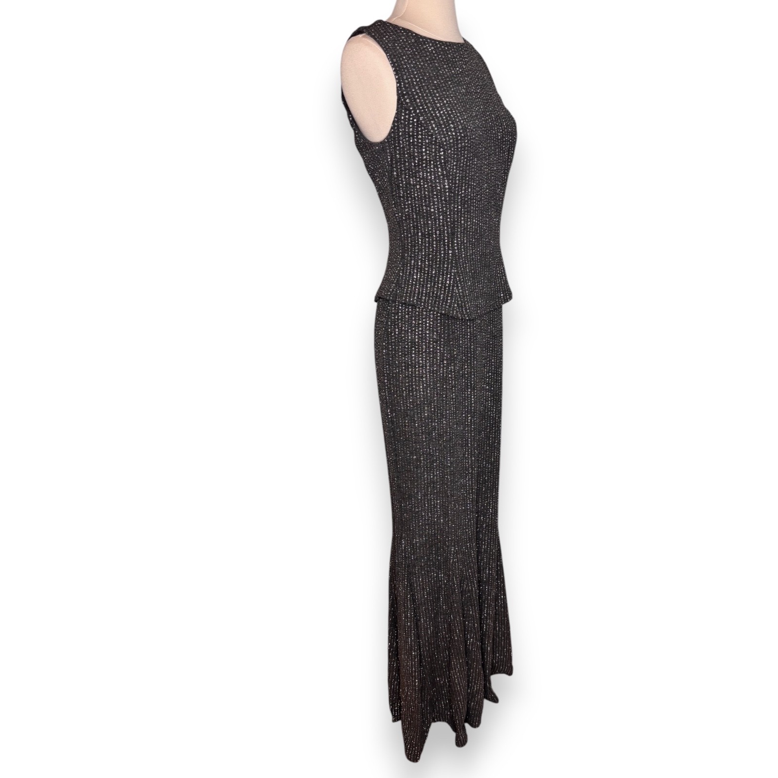 Scott McClintock Millennium 2000 Gray Silver Sparkle Peplum Flare Bottom Dress 6