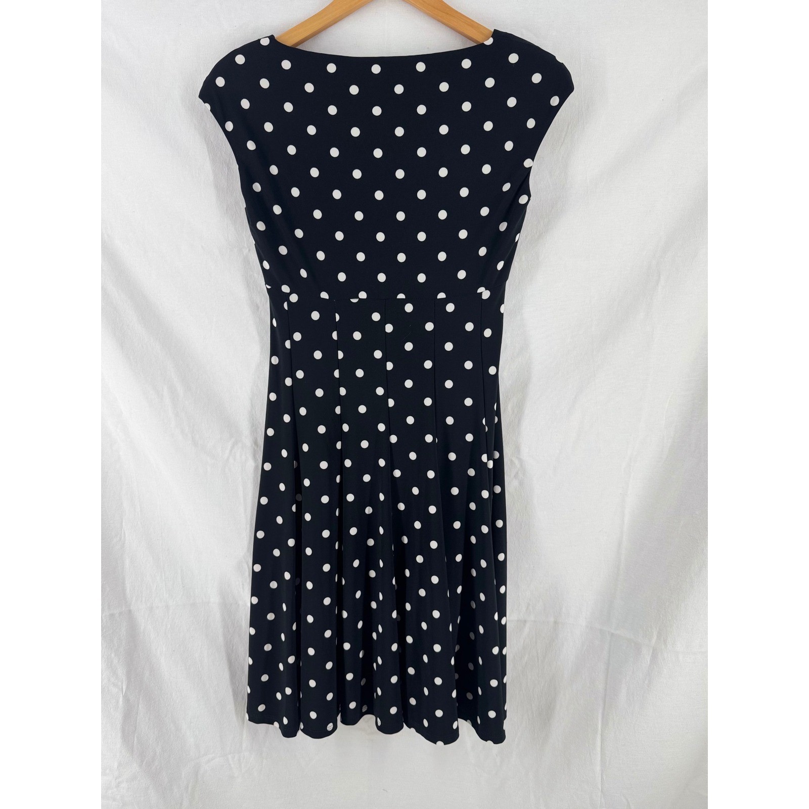 Lauren Ralph Lauren Polka Dot Dress Black White V-Neck Fit Flare Petite 2P