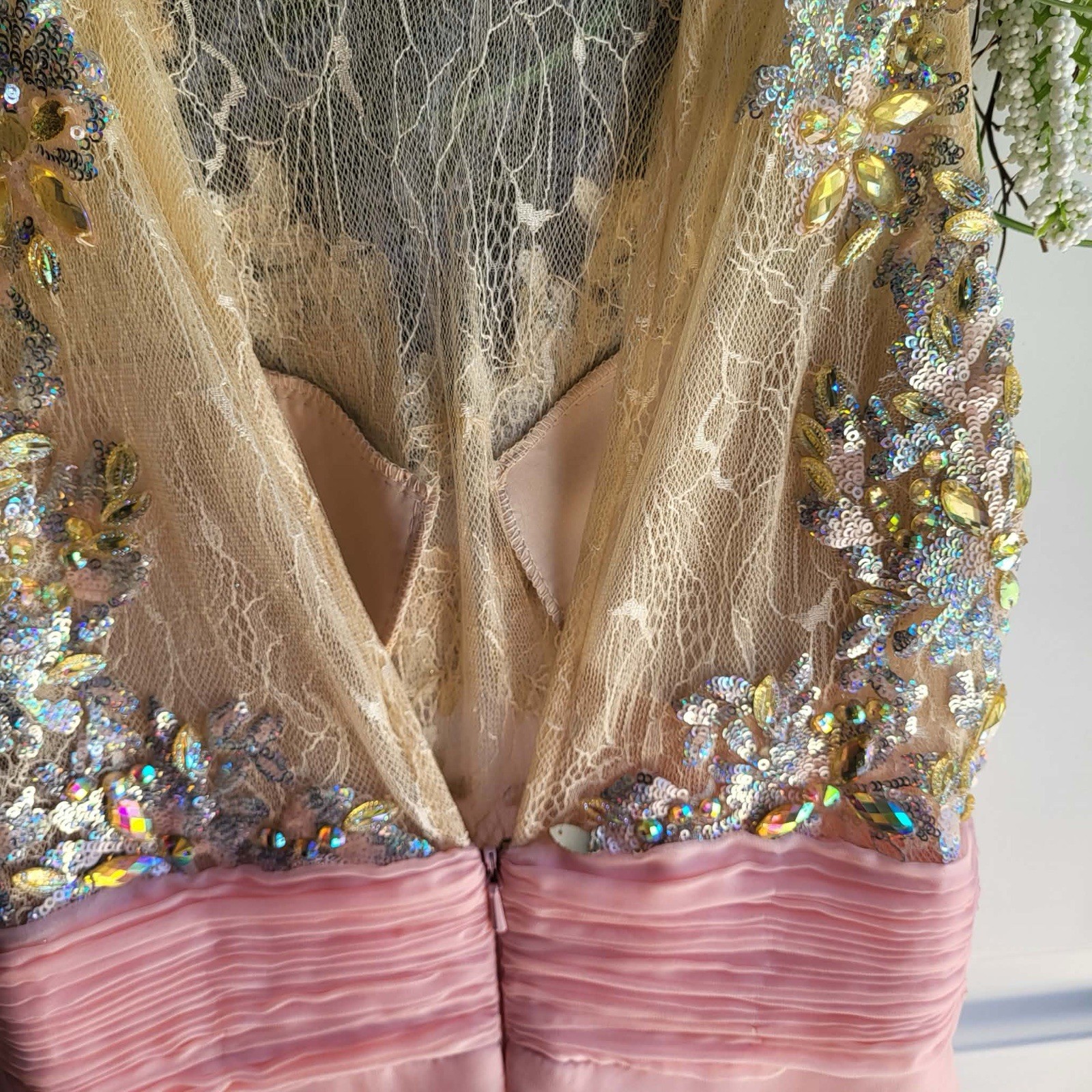 Party Time Formal Prom dress Plush Pink Beaded Bodice Size 0
