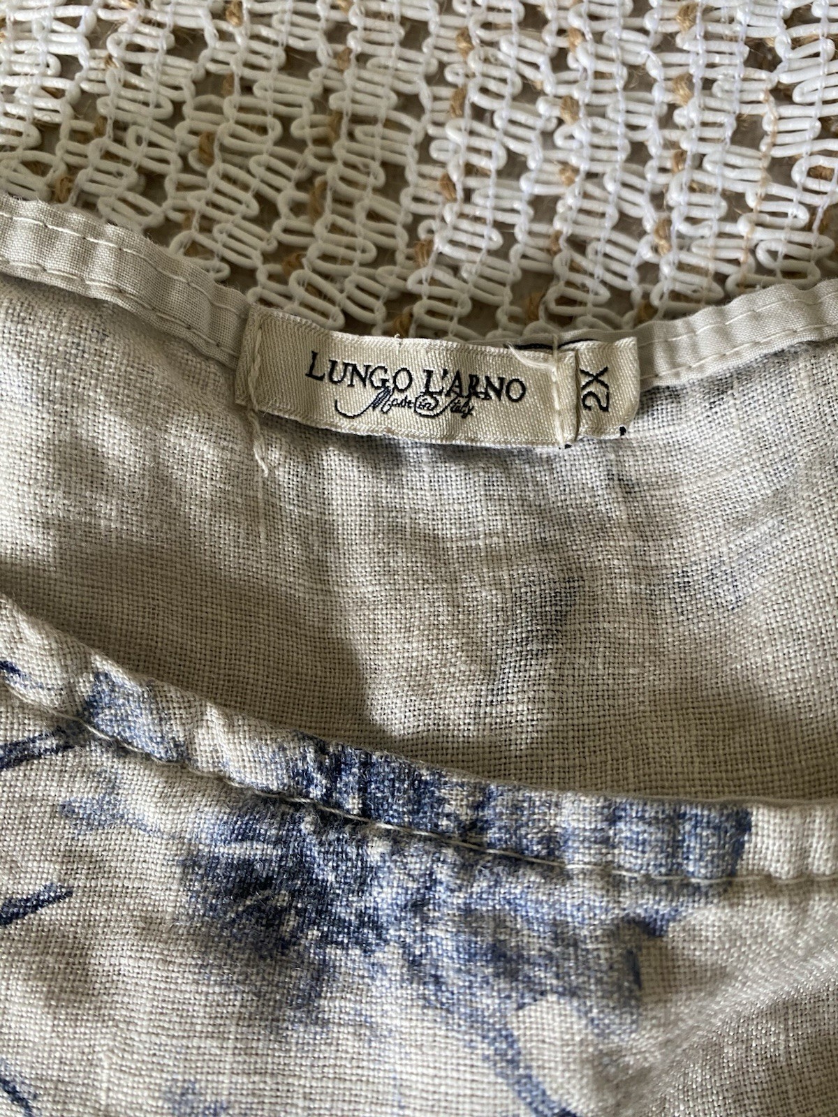 Lingo L’Arno 100% Linen Shift Dress Coastal Lagenlook Floral Made In Italy 2X