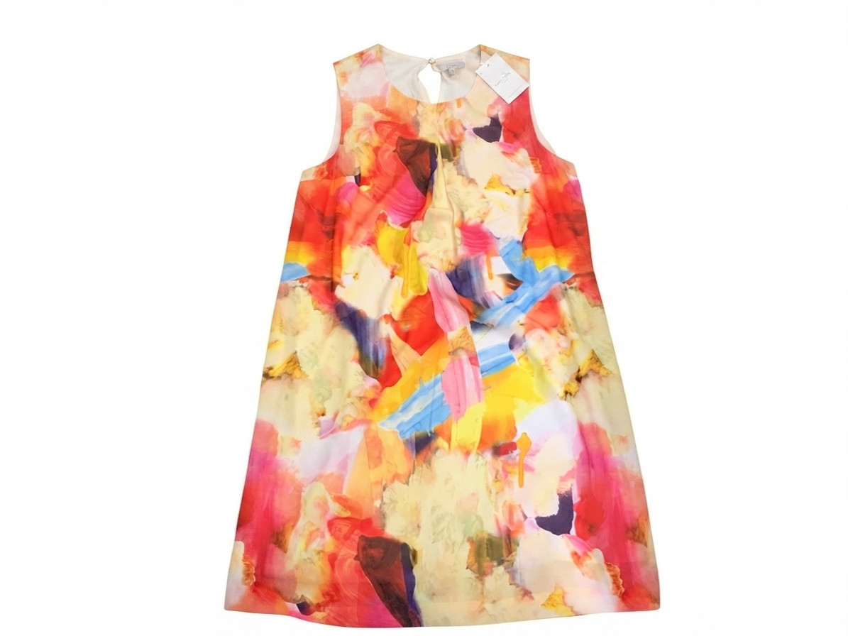 H&M sleeveless A-line dress with a vibrant abstract print, size EU 40/US 10