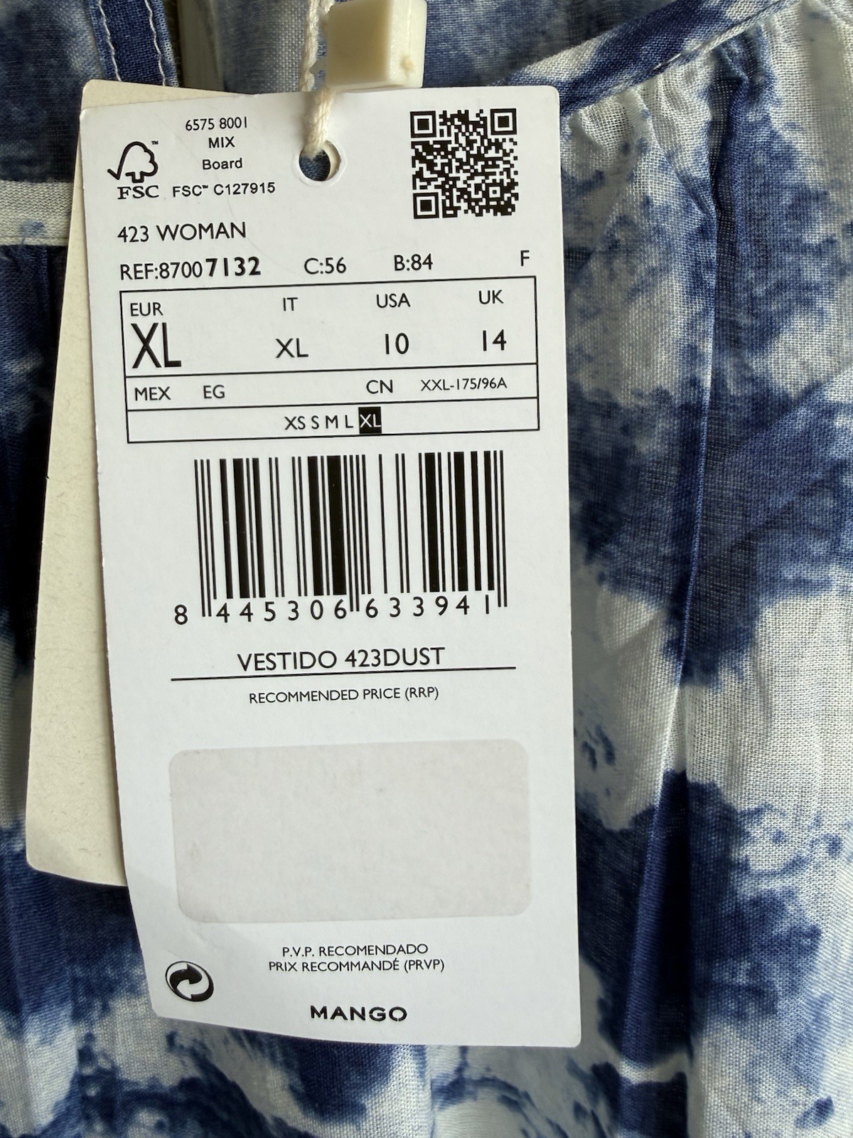 Mango MNG Blue Tie Dye Cotton Dress Open Back Cut Out Midi Dress