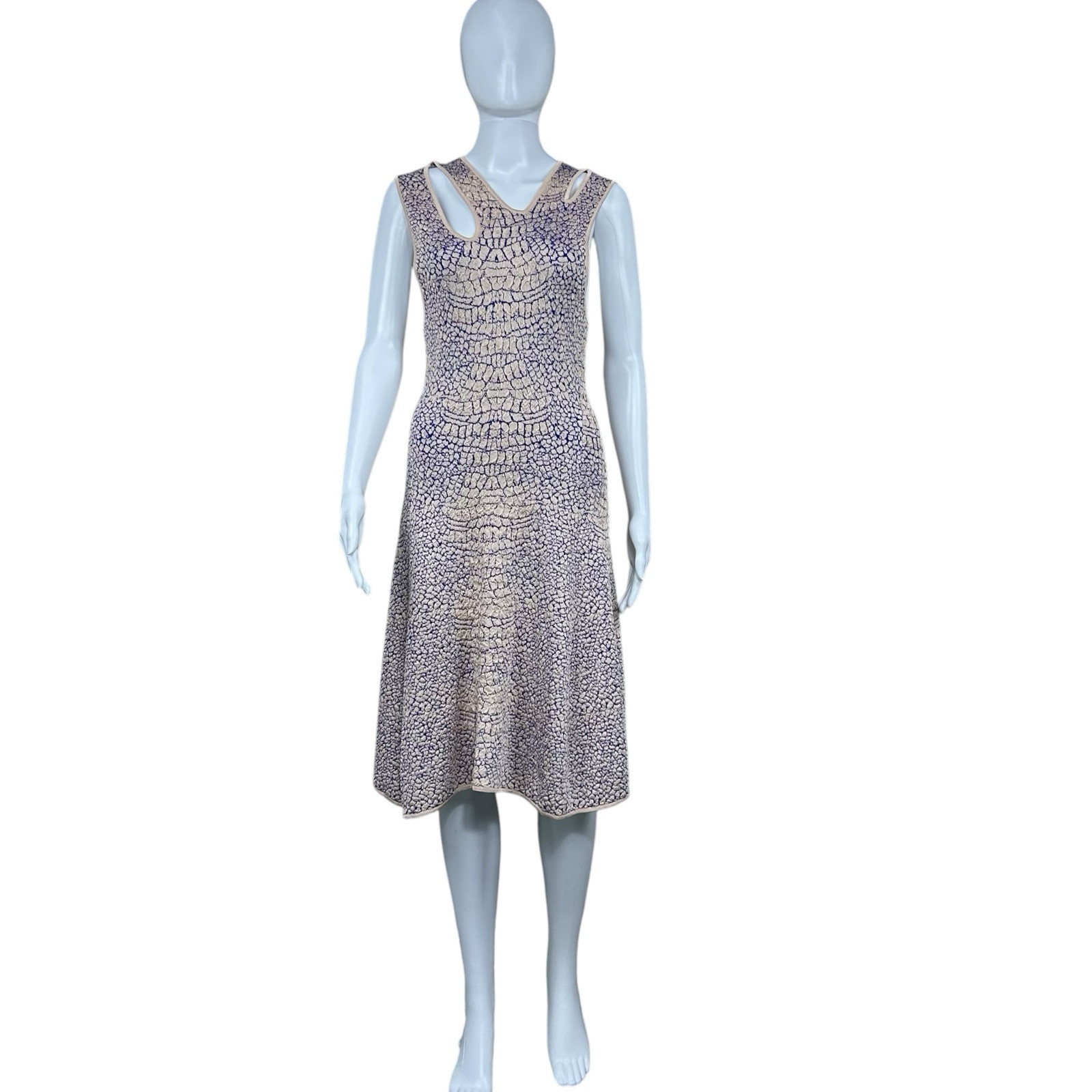McQ Alexander McQueen Crocodile Patterned Jacquard Fit and Flare Dress – LARGE