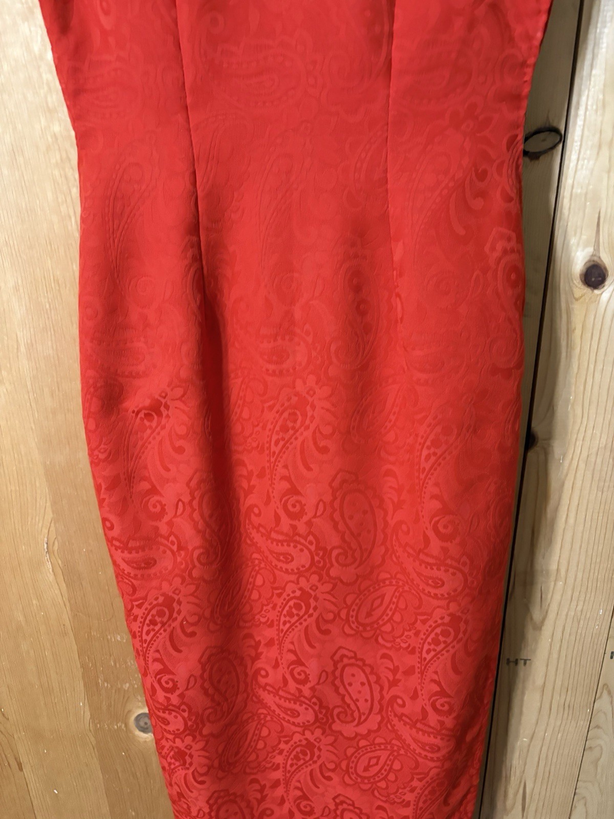 VTG Red Paisley Print Chinese Qipao Dress Cheongsam Maxi 70s Women’s S