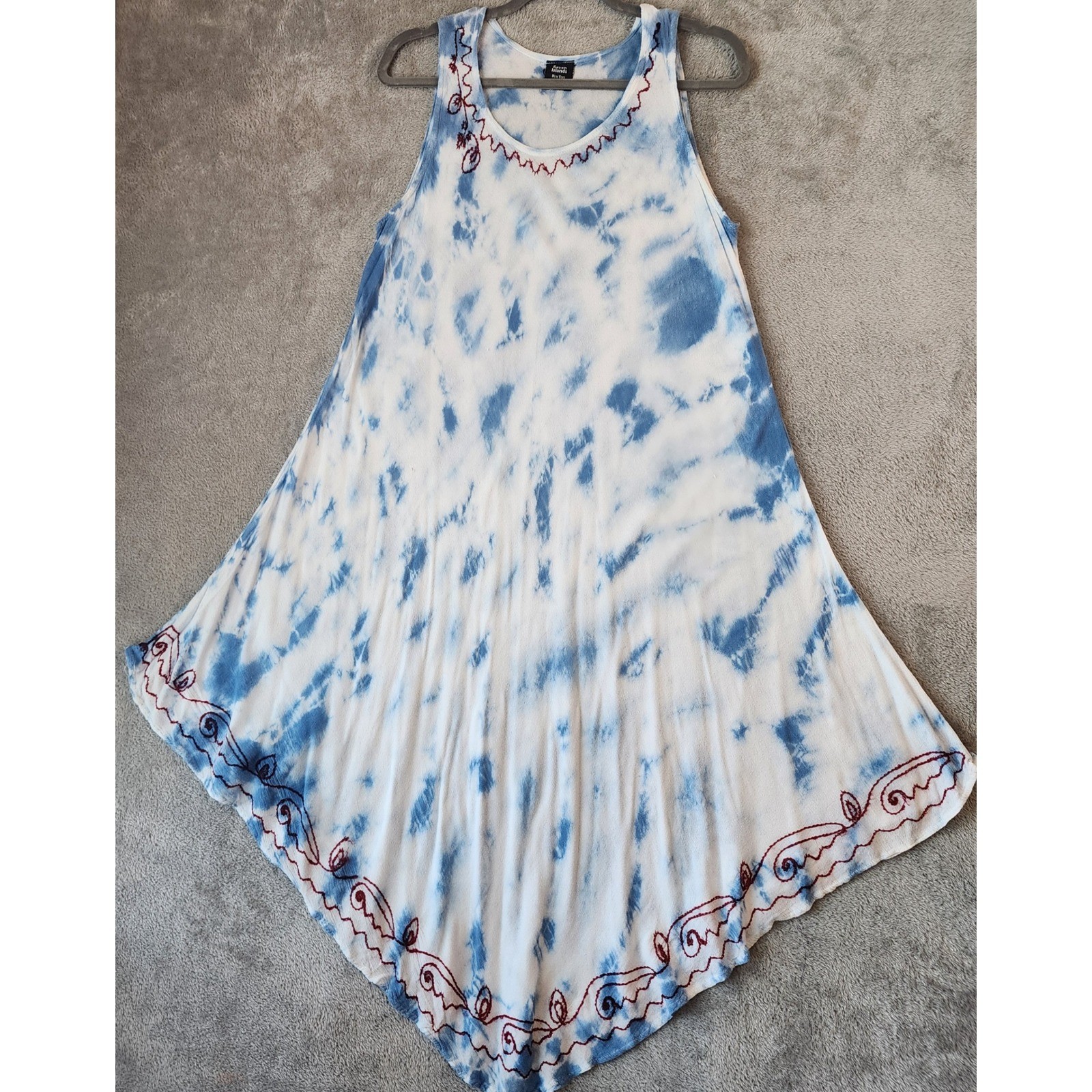 Seven Islands Dress Womens One Size Tie Dye Handkerchief Hem Embroidered Midi