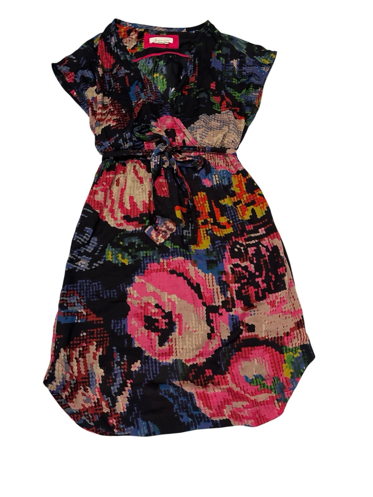 Anthropologie Needle Point Dress With Floral Print And Belt