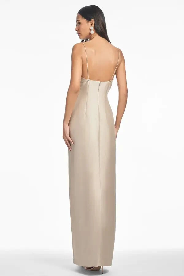 Sachin & Babi Pewter Pryce Crystal Strap Mikado Column Gown Size 4 $795