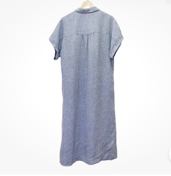 Haven Well Within Talbots Linen Button Front Midi Shirt Dress Blue Extra Small