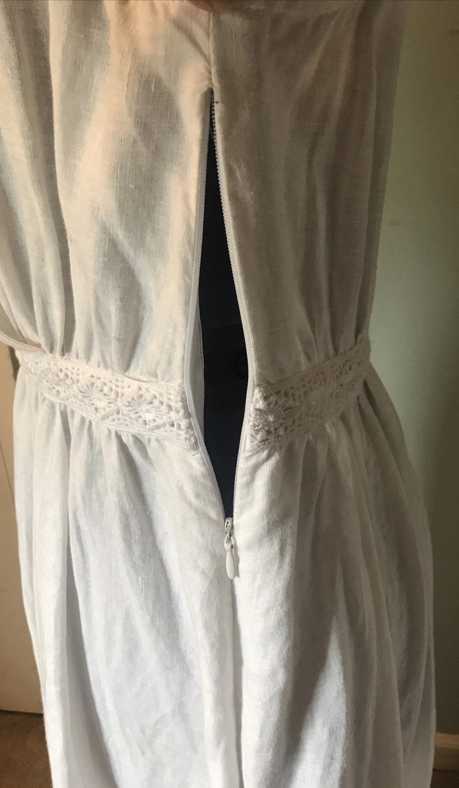RACHEL ASHWELL White 100% Linen Maxi Dress Medium Sleeveless Side Zip